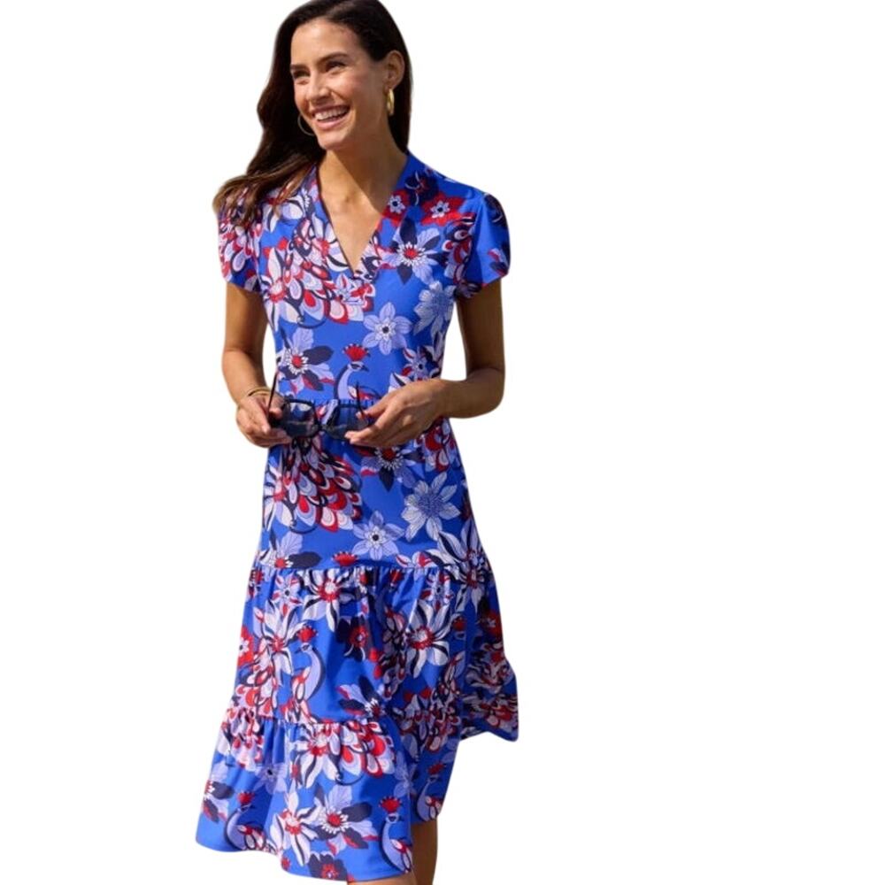Jude Connally Libby Dress Twirling Peacock Cobalt Midi Size XS